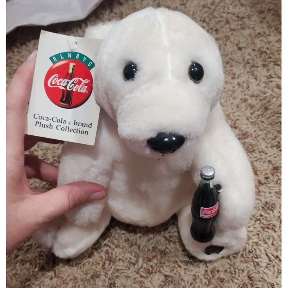 Vintage 1993 Coca-Cola Polar Bear Plush Play-By-Play White Bear with Bottle NWT